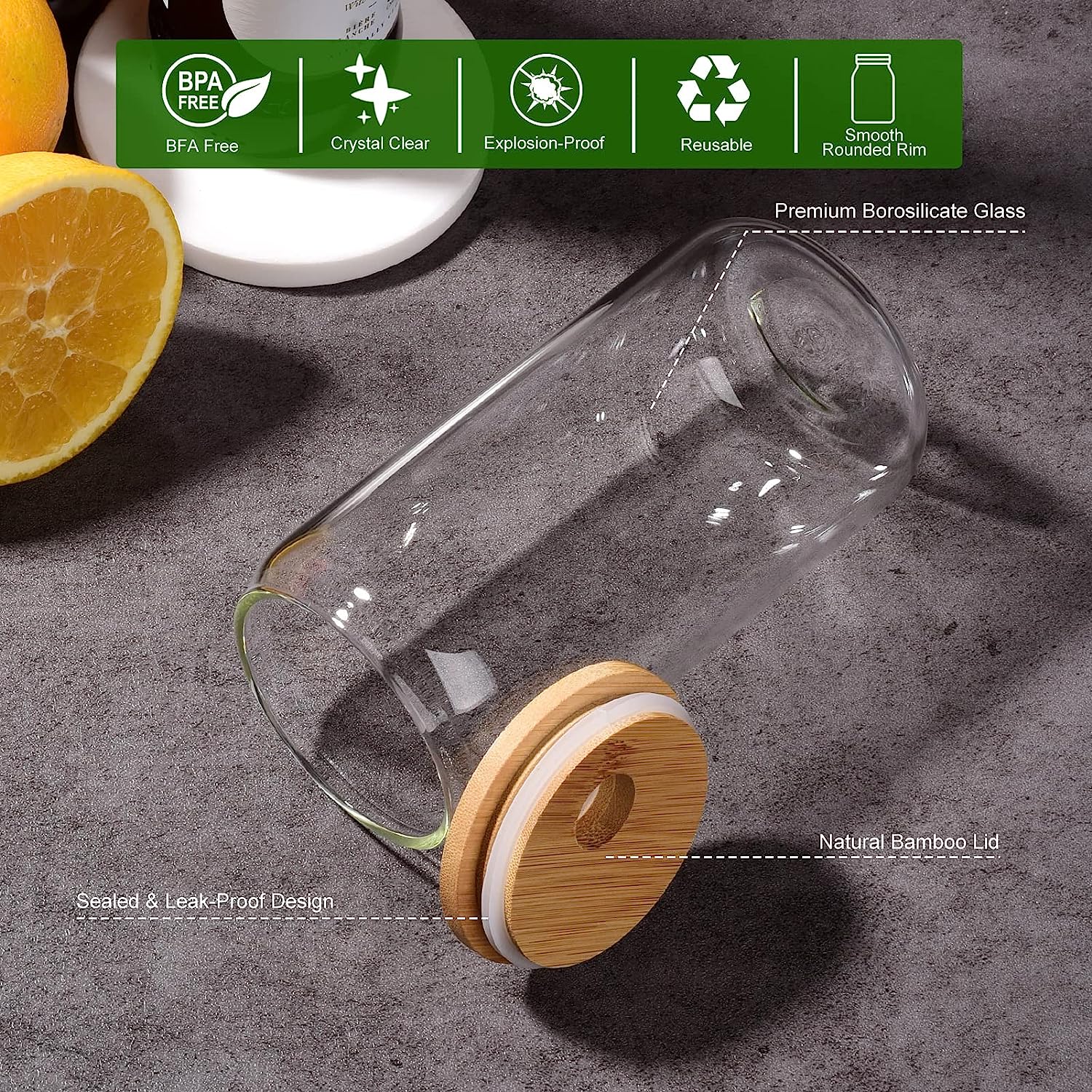 Naeety Glass Cups with Bamboo Lids and Glass Straw, Drinking Glasses Set of 4-16 Oz Beer Can Shaped Glass Cups, Iced Coffee Glasses, Tumbler Cup for Smoothie, Cocktail, Whiskey - 3 Cleaning Brushes - Image 4